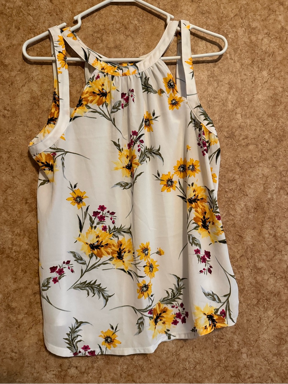 Express White Floral Halter Camisole with Yellow Flowers